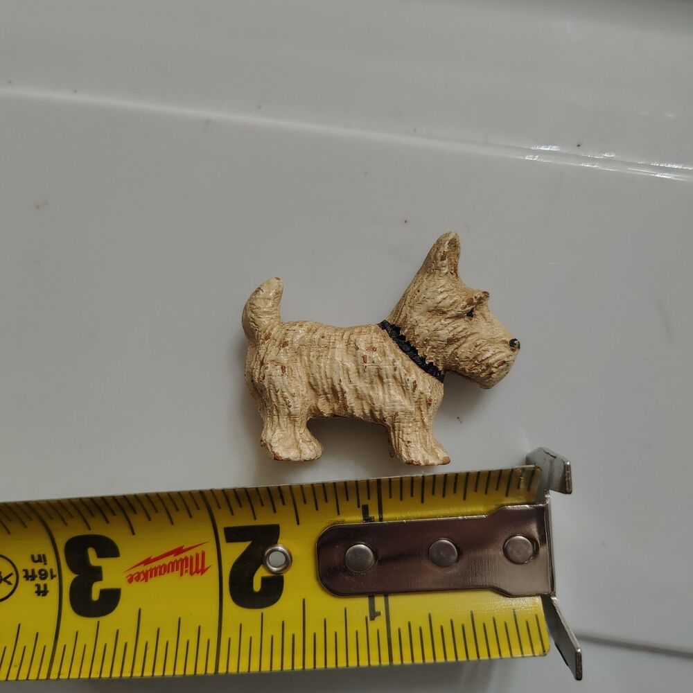 VTG Antique Hand Carved Small Terracotta Scottie Dog Figurine Black Collar - Picture 2 of 7